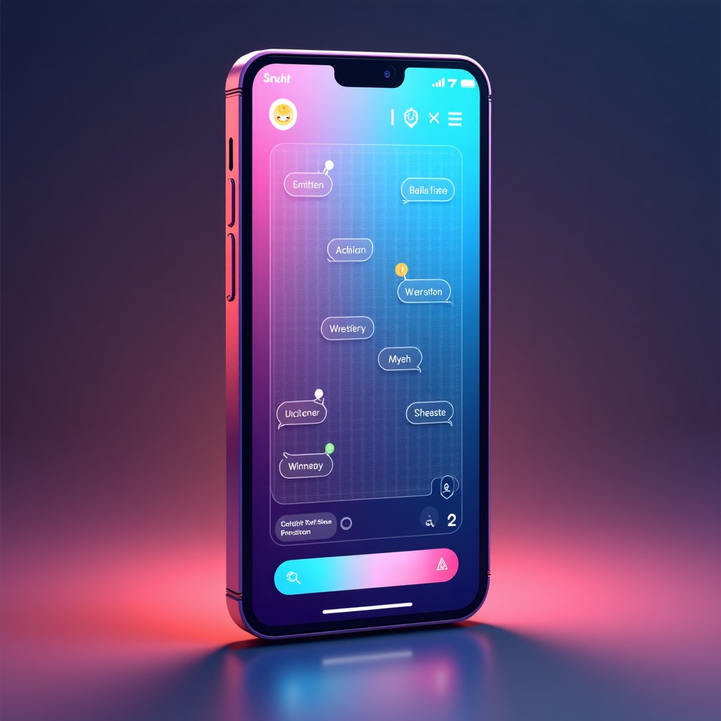 A futuristic smartphone screen displaying a sophisticated AI chat interface with subtle Indian cultural patterns and motifs in the background, vibrant colors, clean layout, modern digital art style, 4:3