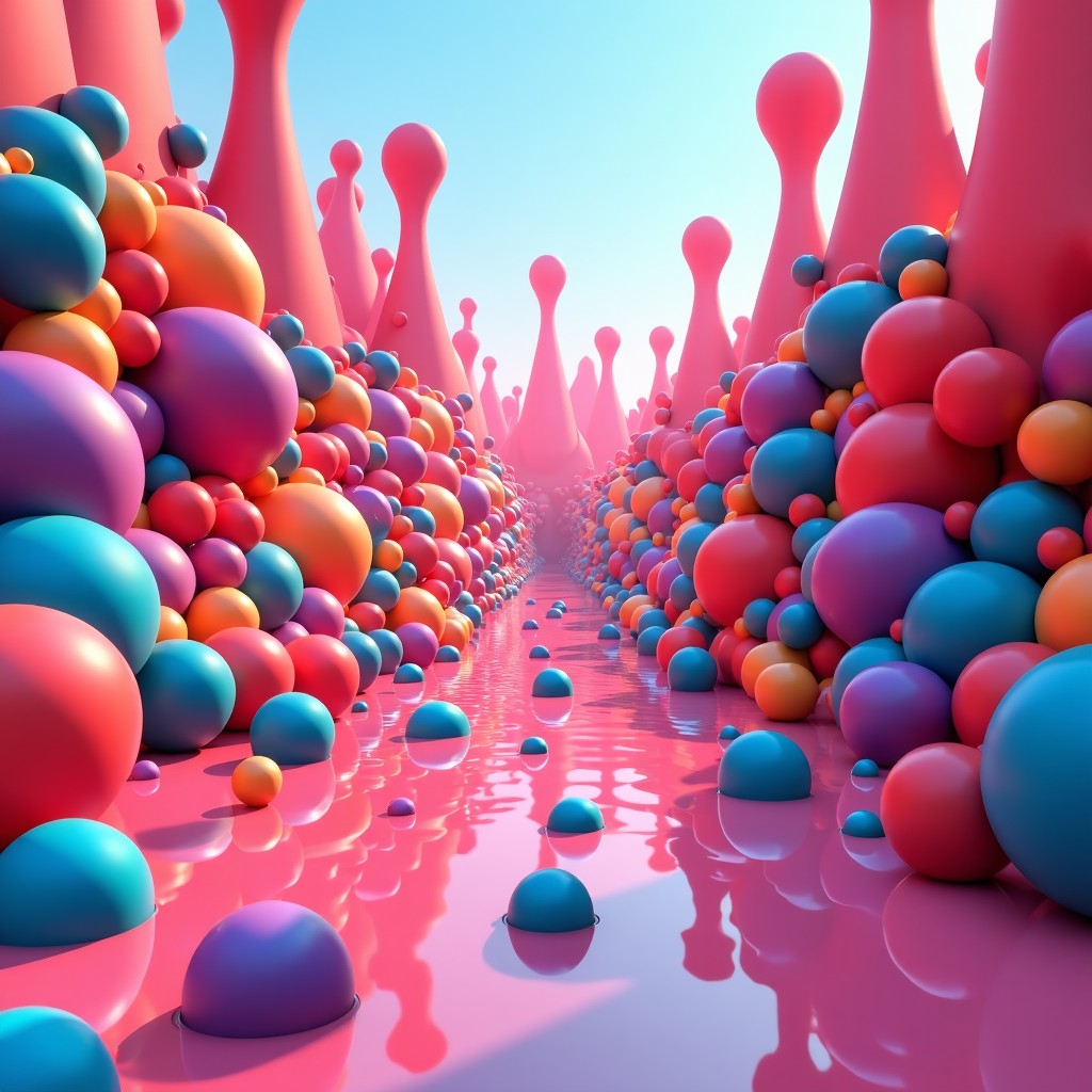 A digital landscape overflowing with repetitive and surreal AI-generated objects and figures, representing the concept of 'AI slop', vivid colors, surrealistic art style, wide composition, 4:3