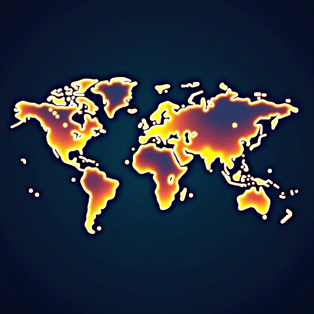 A stylized global map with interconnected glowing nodes representing industrial data points, dark navy background, clean vector-style illustration, professional and sophisticated composition, 4:3