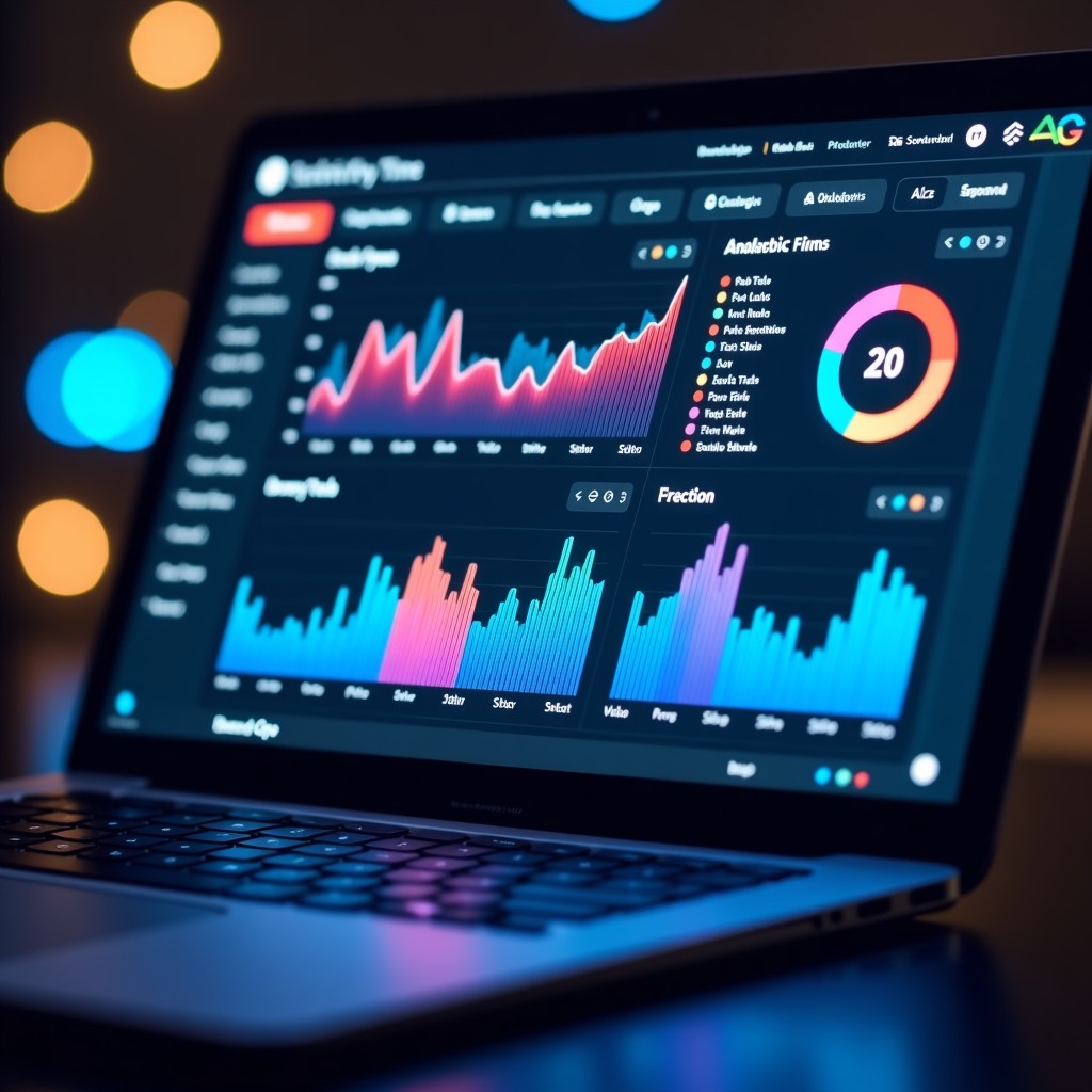 A sleek modern software dashboard showing colorful data charts and analytics for link tracking. High contrast, clean user interface design, cinematic lighting, professional tech environment, 1:1
