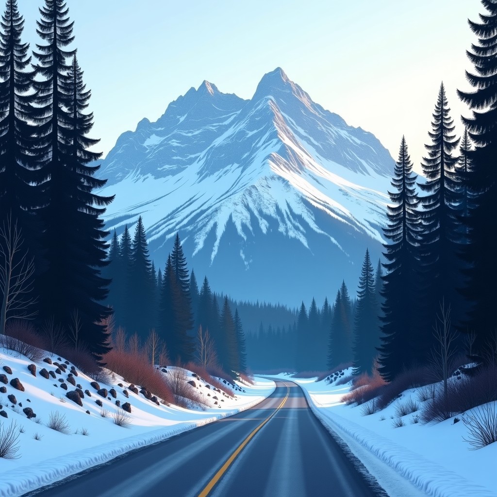 A peaceful and remote landscape of Tumbler Ridge in the Canadian Rockies. Snow-capped mountains and dense pine forests under a cold winter sky. A quiet town atmosphere reflecting the setting of the tragic event. 4:3