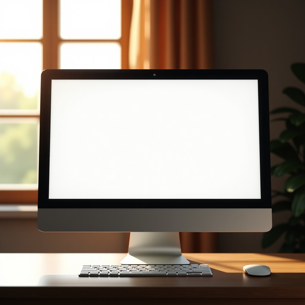 A sleek and professional website homepage displayed on a high end monitor, minimalist aesthetic, balanced composition, warm natural lighting in the background, 4:3