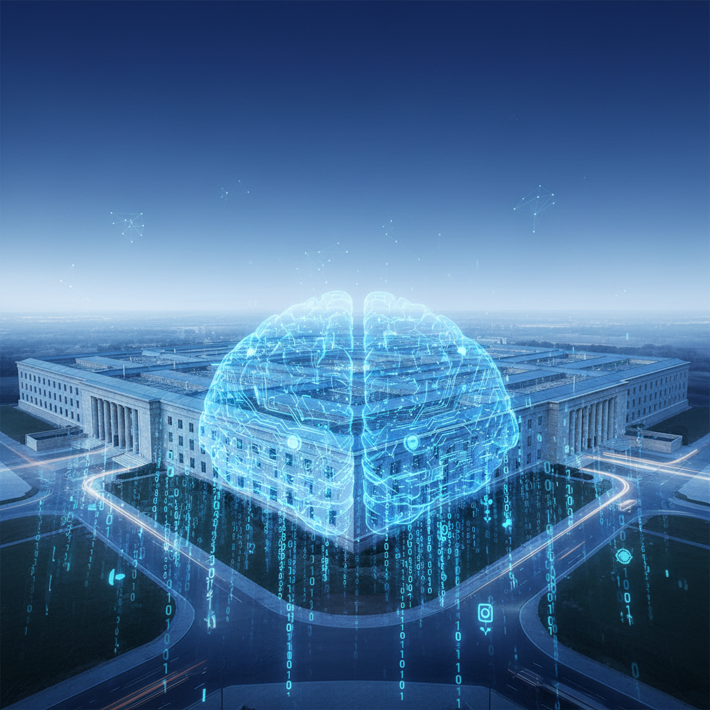 미 국방부 건물과 인공지능 회로가 겹쳐진 모습
