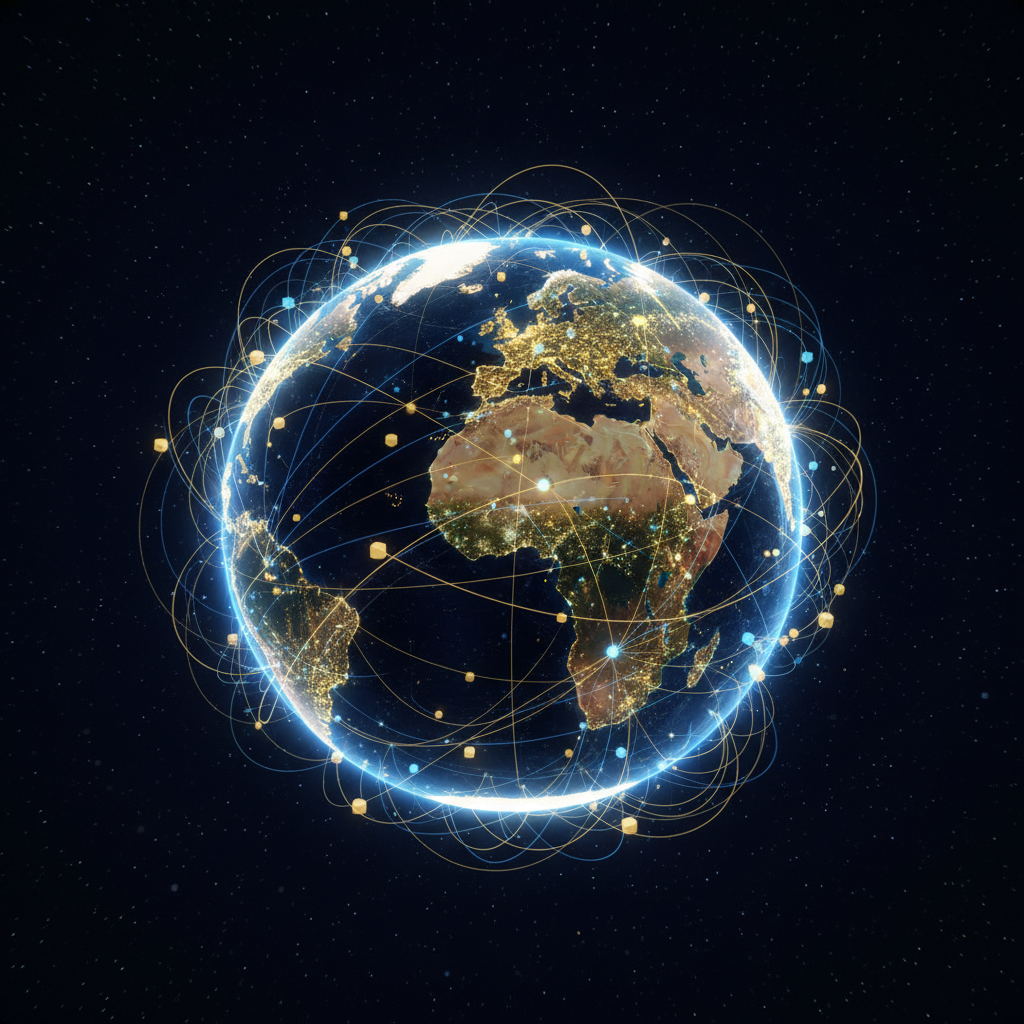 글로벌 네트워크로 연결된 디지털 지구본