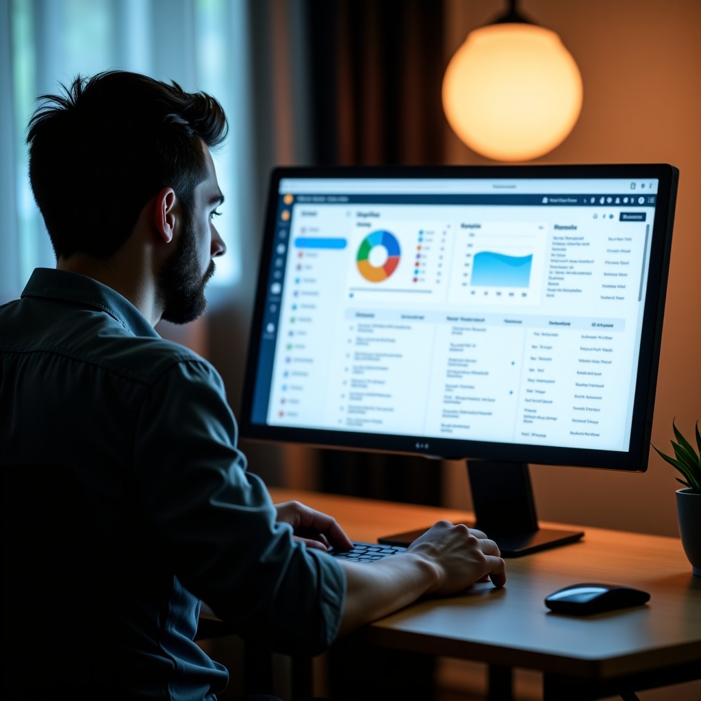 A person working on a creative writing project using an AI dashboard on a computer screen, high-tech office environment, professional, detailed, 4:3 aspect ratio.