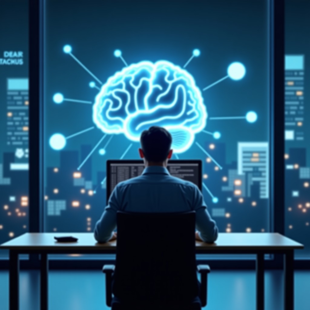 AI와 인간의 협업을 상징하는 현대적 공간