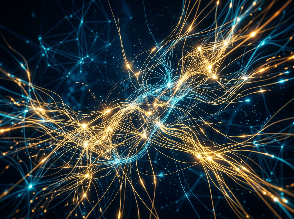 AI 기술의 급격한 변화를 상징하는 추상적 그래픽