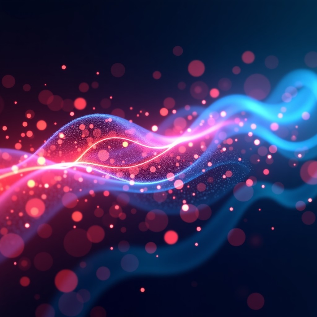 Futuristic abstract representation of data flowing through digital fibers, sharp focus, vibrant glowing colors, clean layout, 4:3