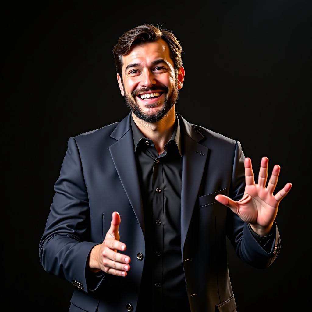 A professional improv actor performing expressions in a studio setting, cinematic lighting, realistic style, 4:3