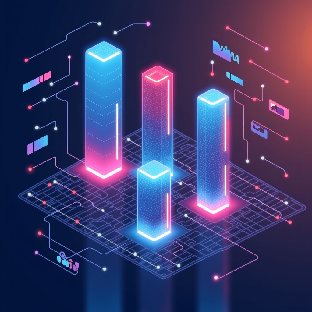 Abstract representation of multiple AI agents collaborating in a digital space, clean lines, professional data science visualization, vibrant but professional colors, realistic, 1:1