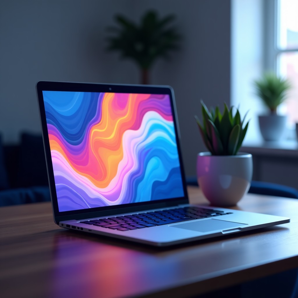 Abstract representation of software development, clean interface design on a laptop screen, modern office atmosphere, 4:3