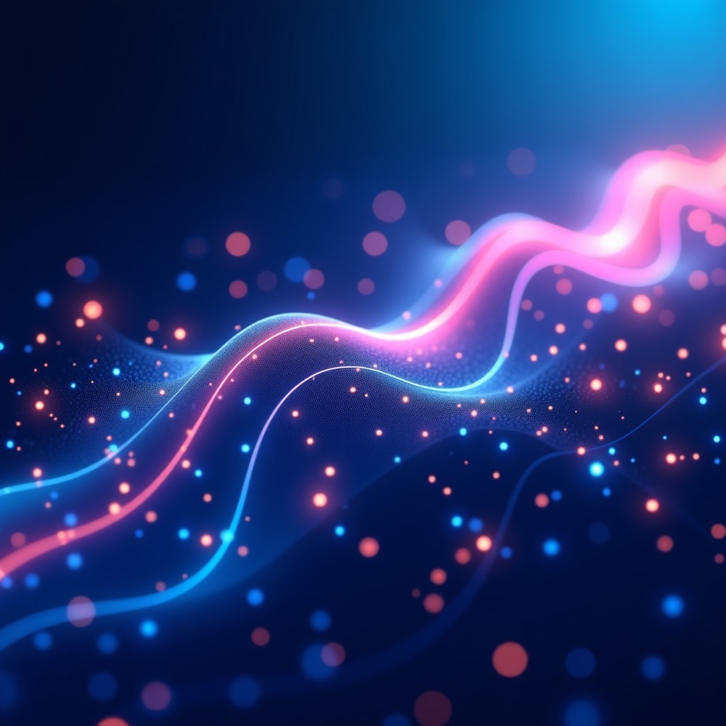 Abstract representation of digital age verification and network security, glowing lines and geometric patterns, modern technology aesthetic, blue and purple gradient background, 4:3