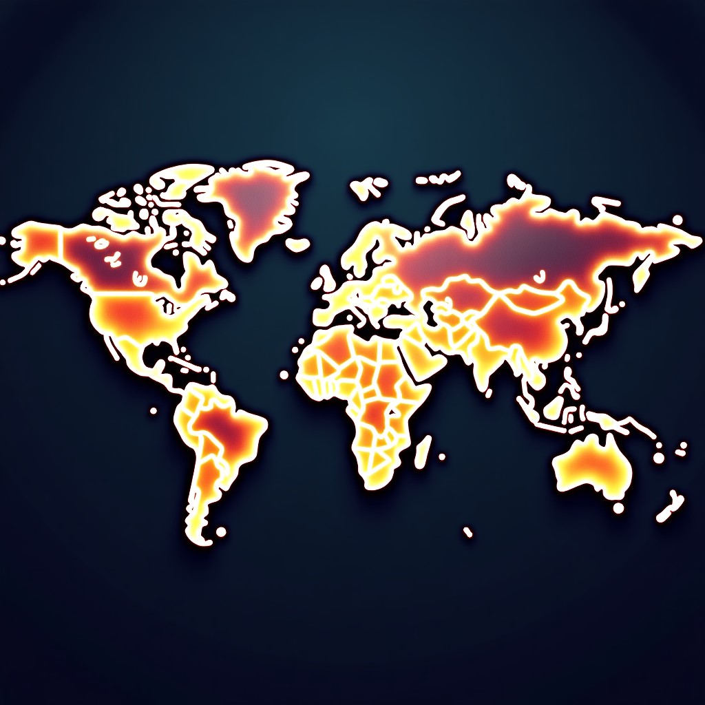 Global map with glowing connectivity nodes, professional data visualization style, dark clean background, 4:3