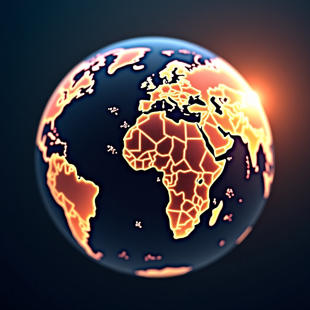 A futuristic digital globe reflecting interconnected human knowledge, abstract art style, warm and bright lighting, detailed composition, 4:3 aspect ratio.