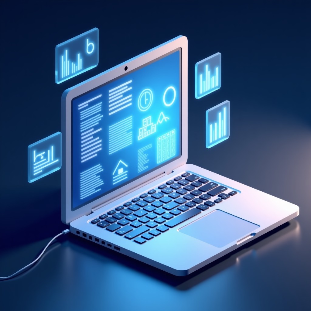 A futuristic representation of digital marketing, layered information, clean professional environment, focus on interface components, soft diffused light, 4:3