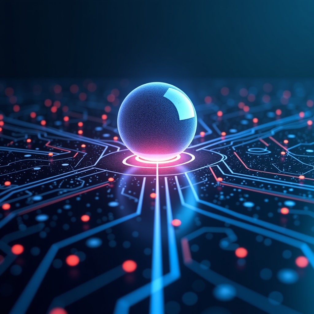 A futuristic concept image featuring an abstract boundary between human intelligence and machine code, balanced composition, 4:3