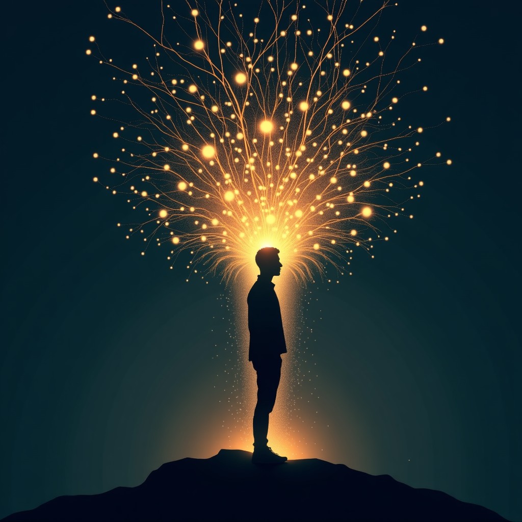 미래 기술과 인류의 공존을 형상화한 이미지