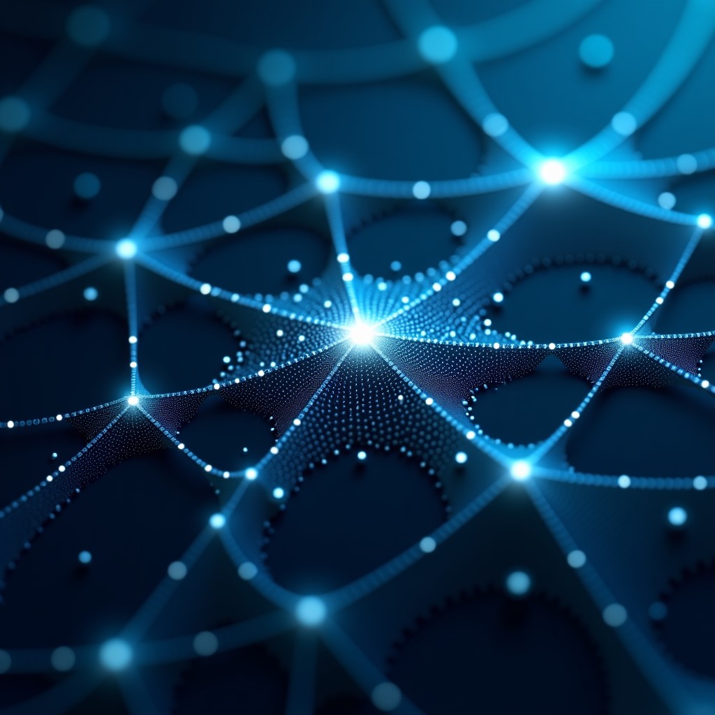 A complex abstract visualization of neural networks and digital nodes, reflecting the responsibility of technology in modern society, clean modern professional look, 4:3 ratio.