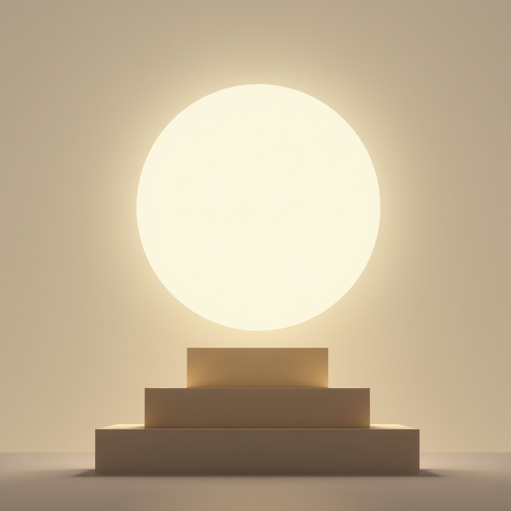 A serene and balanced composition showing a soft glow representing progress and hope, neutral tones, minimalist aesthetic, 4:3.