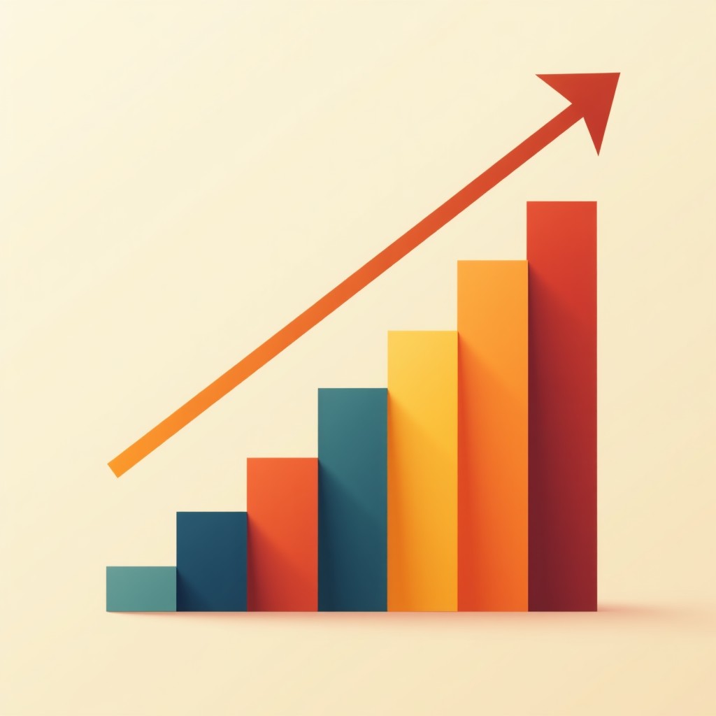 Abstract representation of growth charts and business success, minimalist style, warm professional color palette, 4:3 ratio.