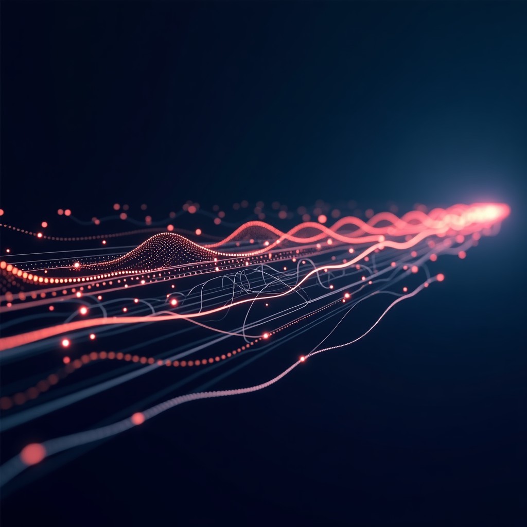 Abstract representation of power grid lines and digital network flow, high contrast, minimalist style, glowing lines, 4:3