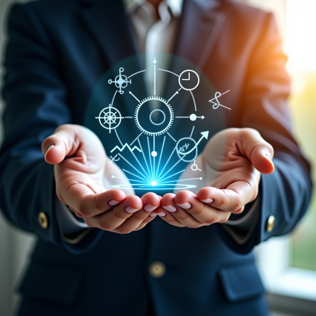 Close up of a student hands interacting with a digital holographic display of mathematical curves and scientific equations, warm natural sunlight, sophisticated and modern, 4:3