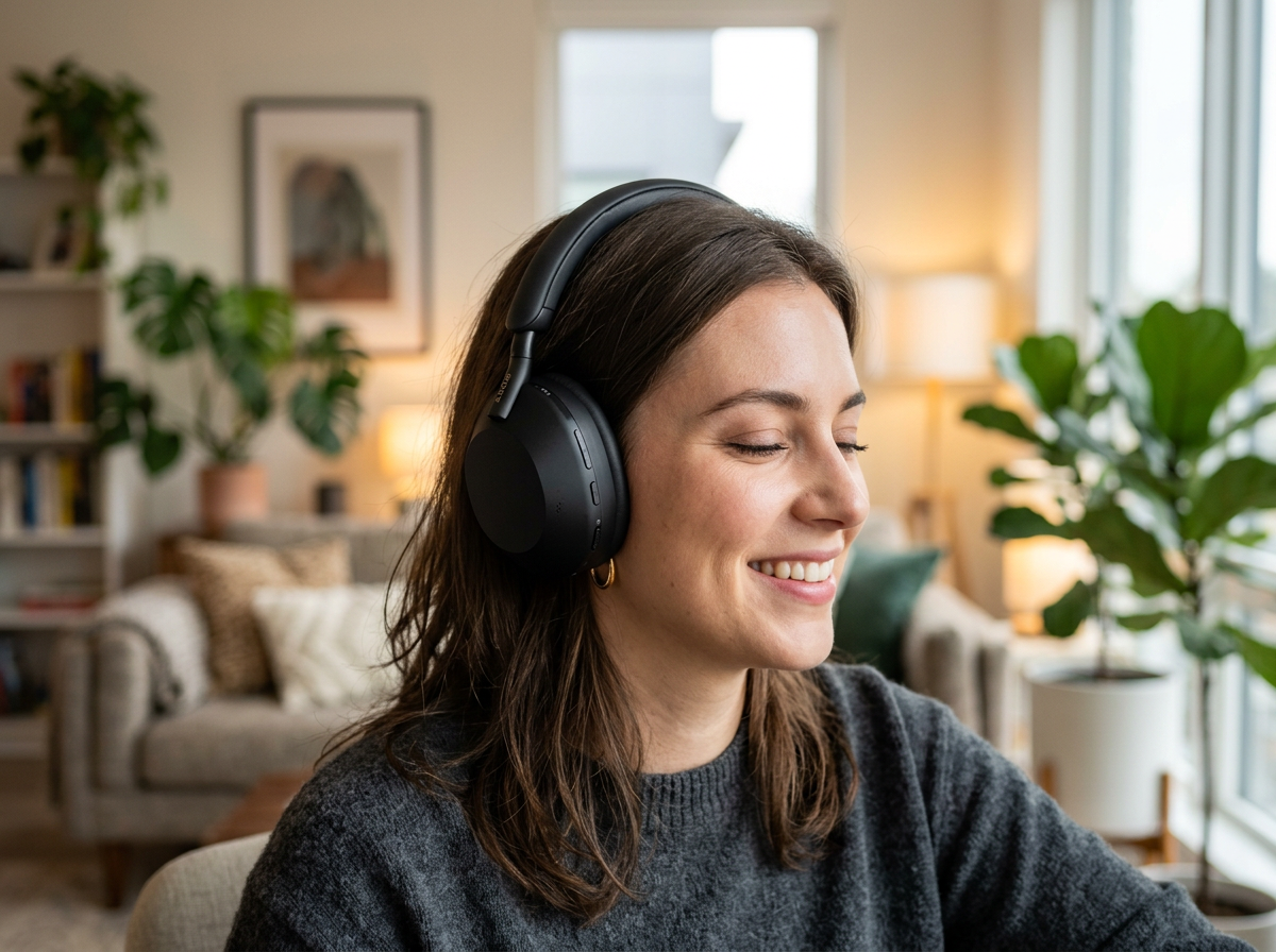 이어폰을 낀 사람의 모습