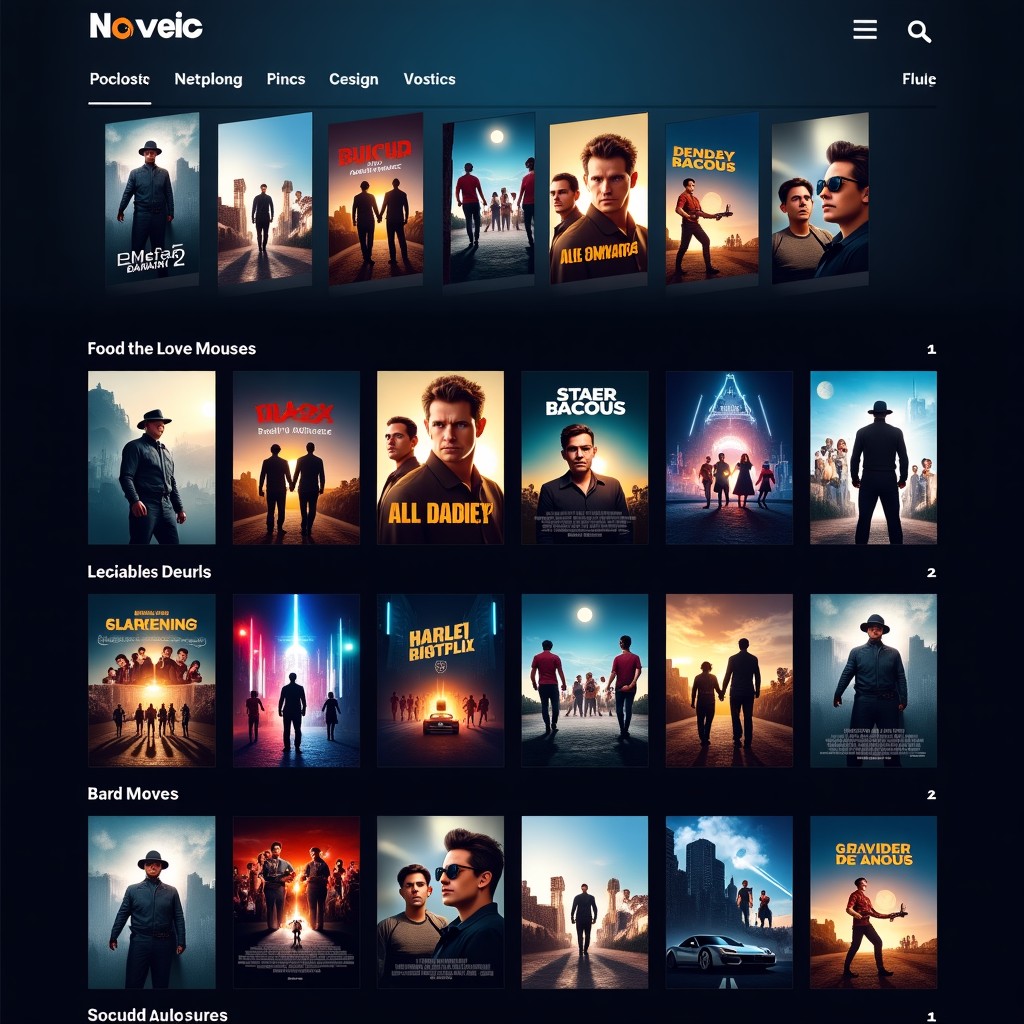 A variety of movie posters and video thumbnails displayed on a sleek digital interface, cinematic, vibrant colors, clean layout, 4:3 aspect ratio