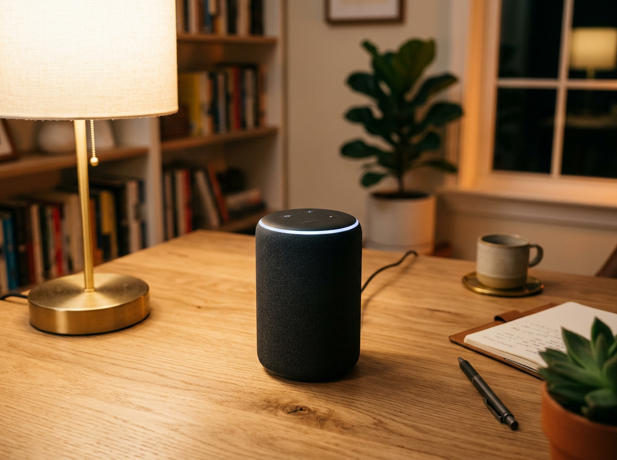 스마트 스피커와 대화하는 모습