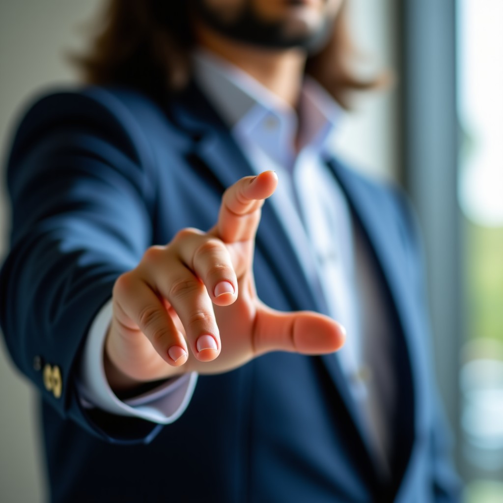 Close up of a person interacting with a smart assistant, natural hand gesture, soft focus background, professional photography, 4:3