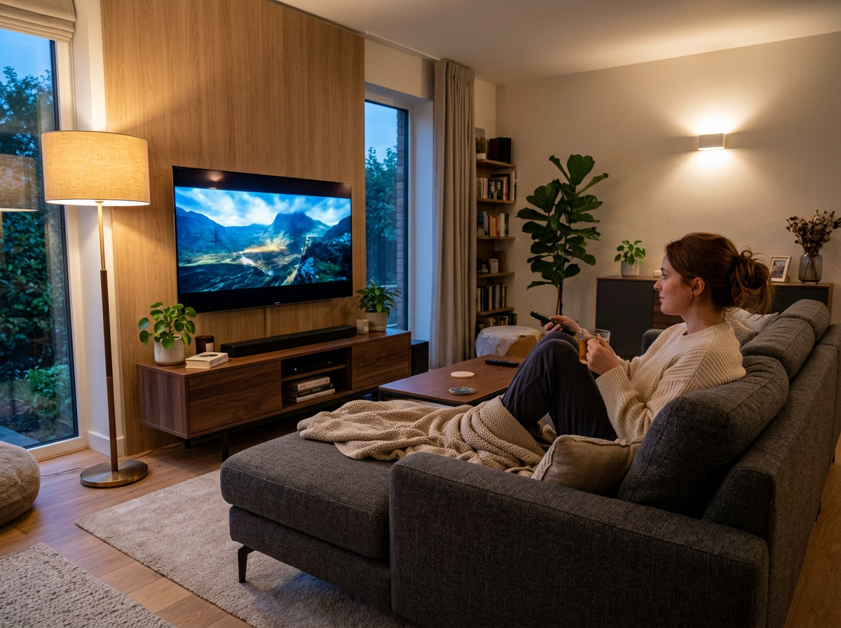 편안하게 영상을 감상하는 사람