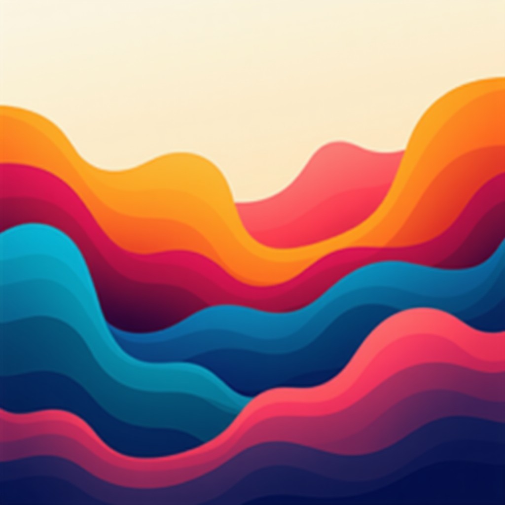 Abstract representation of music genres through colorful waves and geometric shapes, artistic and modern illustration, vivid colors with a gradient background, high quality, 4:3 aspect ratio.