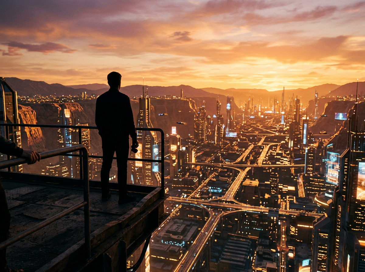 기술과 인간의 조화를 상징하는 실루엣