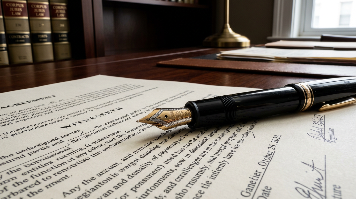 정밀한 법률 문서와 펜