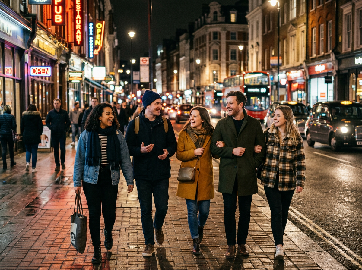 도시 야경과 사람들