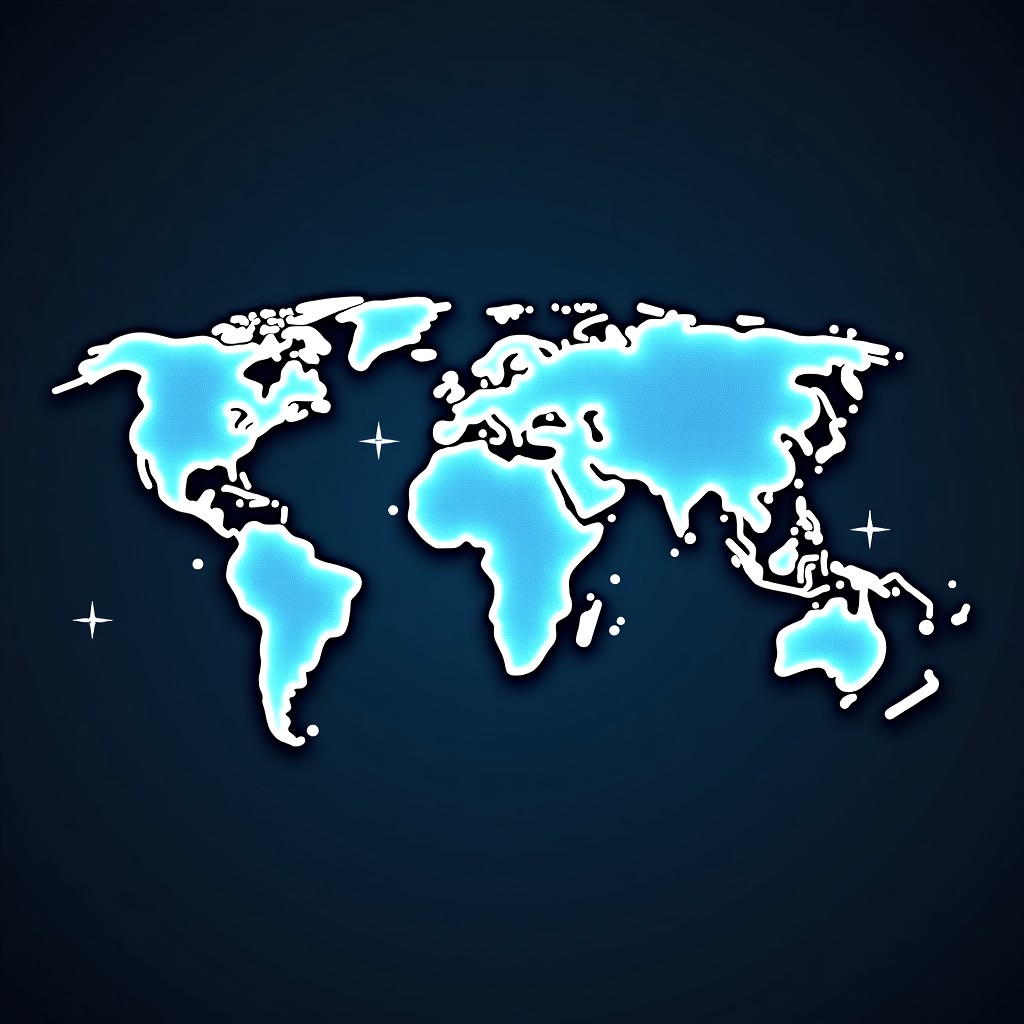 An informational graphic style visualization of global server nodes connected by light lines, modern tech look, clean background, 1:1.