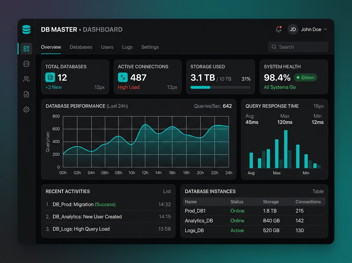 현대적인 데이터베이스 관리 화면