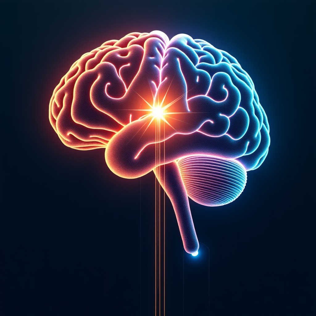 Symbolic image of human brain and digital circuit fusion, artistic and professional, 4:3