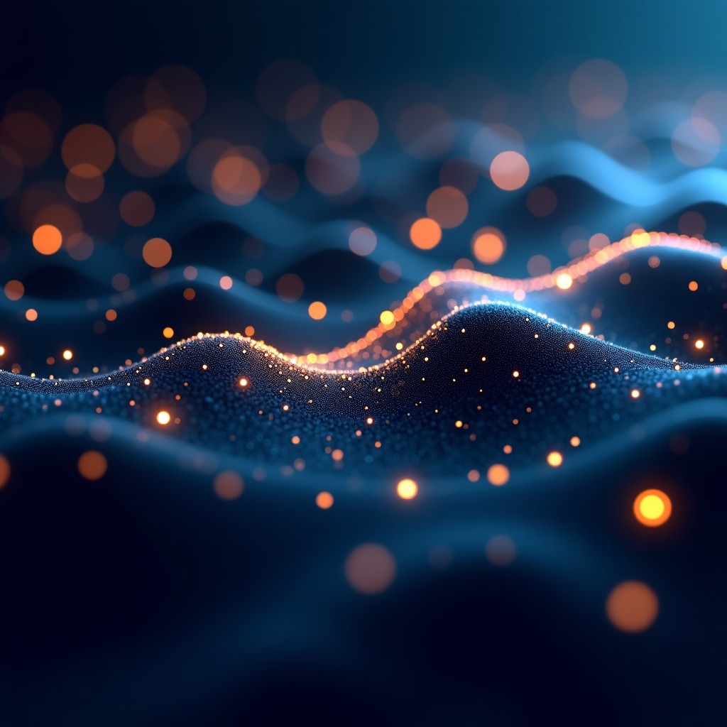 Abstract representation of verified data, glowing nodes and lines, dark blue and gold color scheme, 4:3