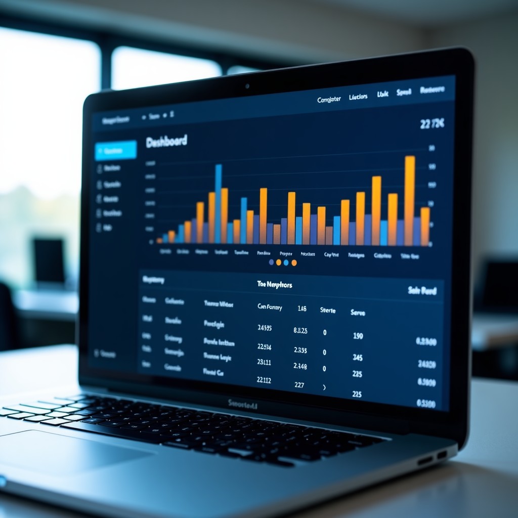 A clean and modern dashboard view on a sleek digital interface, professional data analysis setting, soft lighting, 4:3 aspect ratio