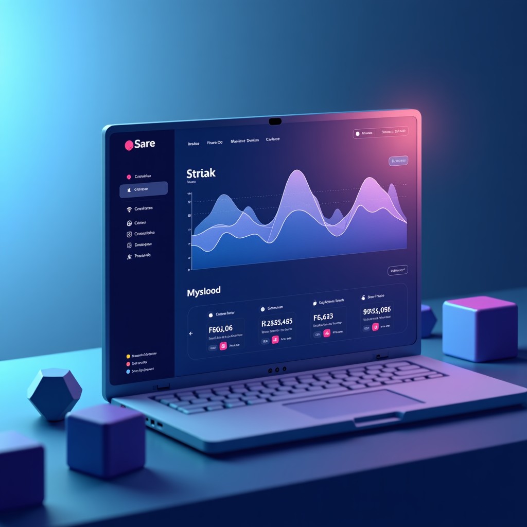 A modern dashboard interface showing abstract data structures and network nodes, minimalist tech style, soft blue and purple gradients, high resolution, 16:9 ratio
