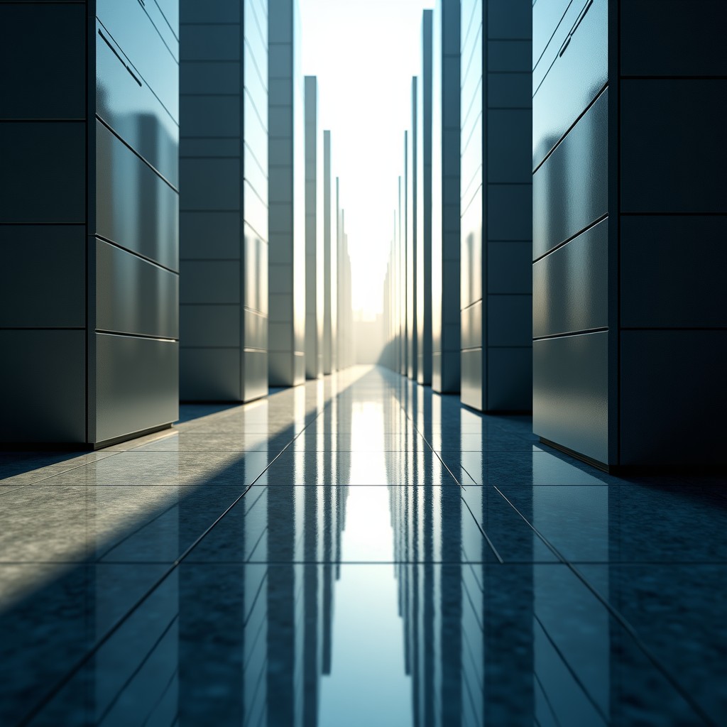 A futuristic digital interface reflecting harsh sunlight and governmental architecture, suggesting tension between technology and policy, 4:3