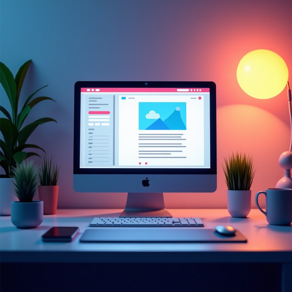 A professional workspace with a clean aesthetic, a computer screen showing a design project in progress, vibrant professional lighting, soft background, 4:3