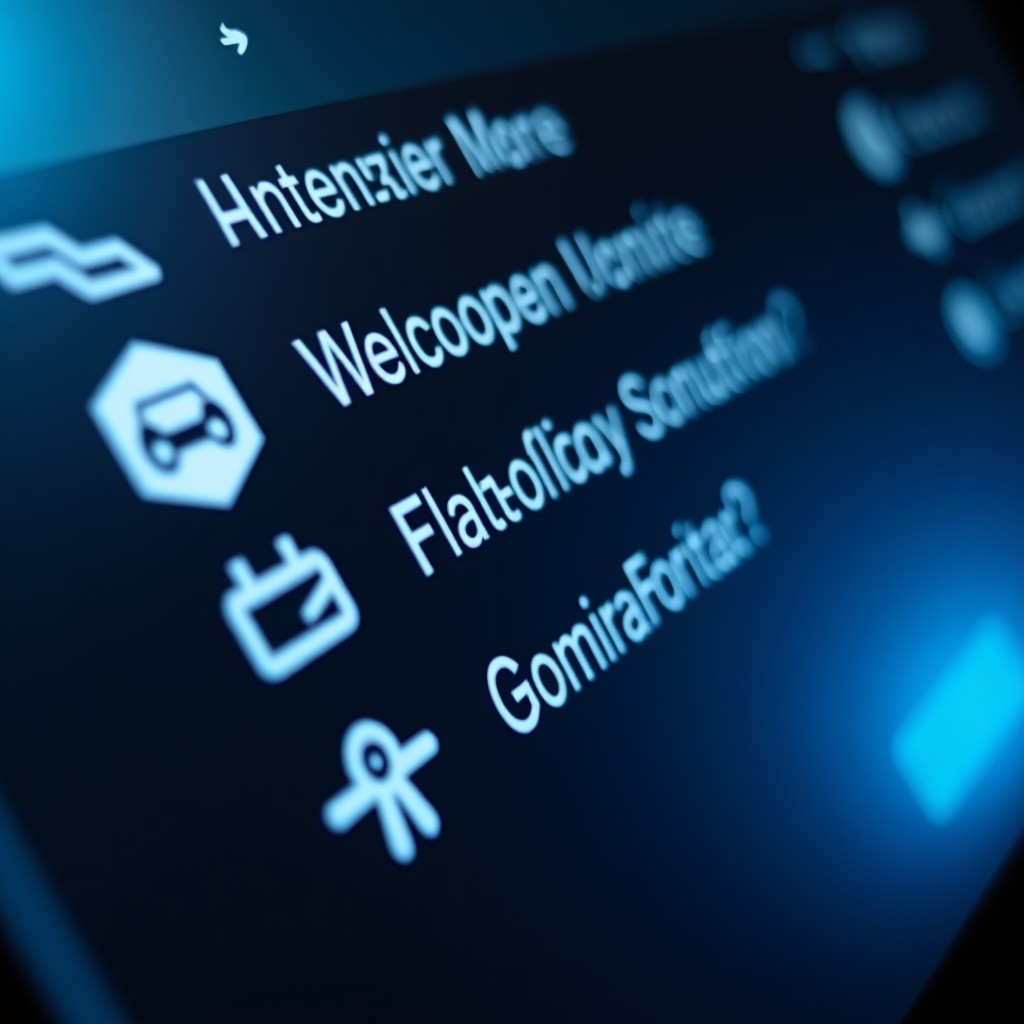 Close up shot of a digital interface on a gaming console screen, settings menu, sleek icons, high resolution, minimalist UI, 4:3 aspect ratio