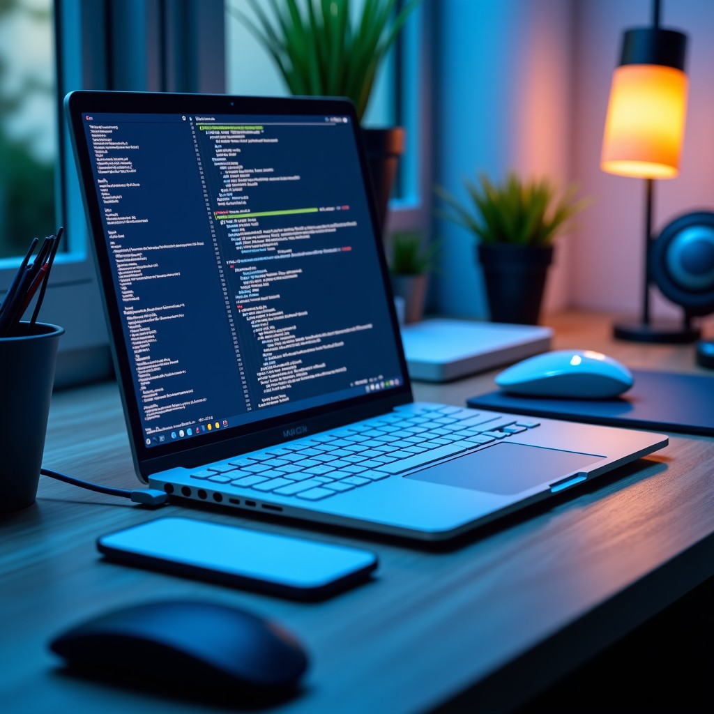 Detailed composition of clean workspace with digital components, technical optimization concept, high quality photography, 4:3
