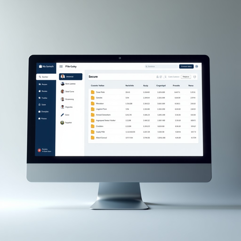 Secure digital file management, minimalist interface, sleek clean design, soft lighting, 4:3