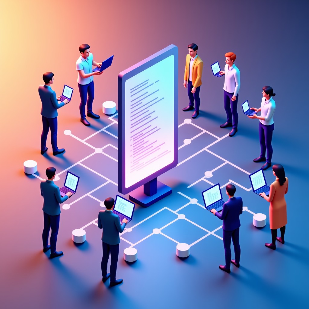 Conceptual art of various interconnected digital tasks and agents, clean modern layout, colorful gradient background, professional visual, 4:3