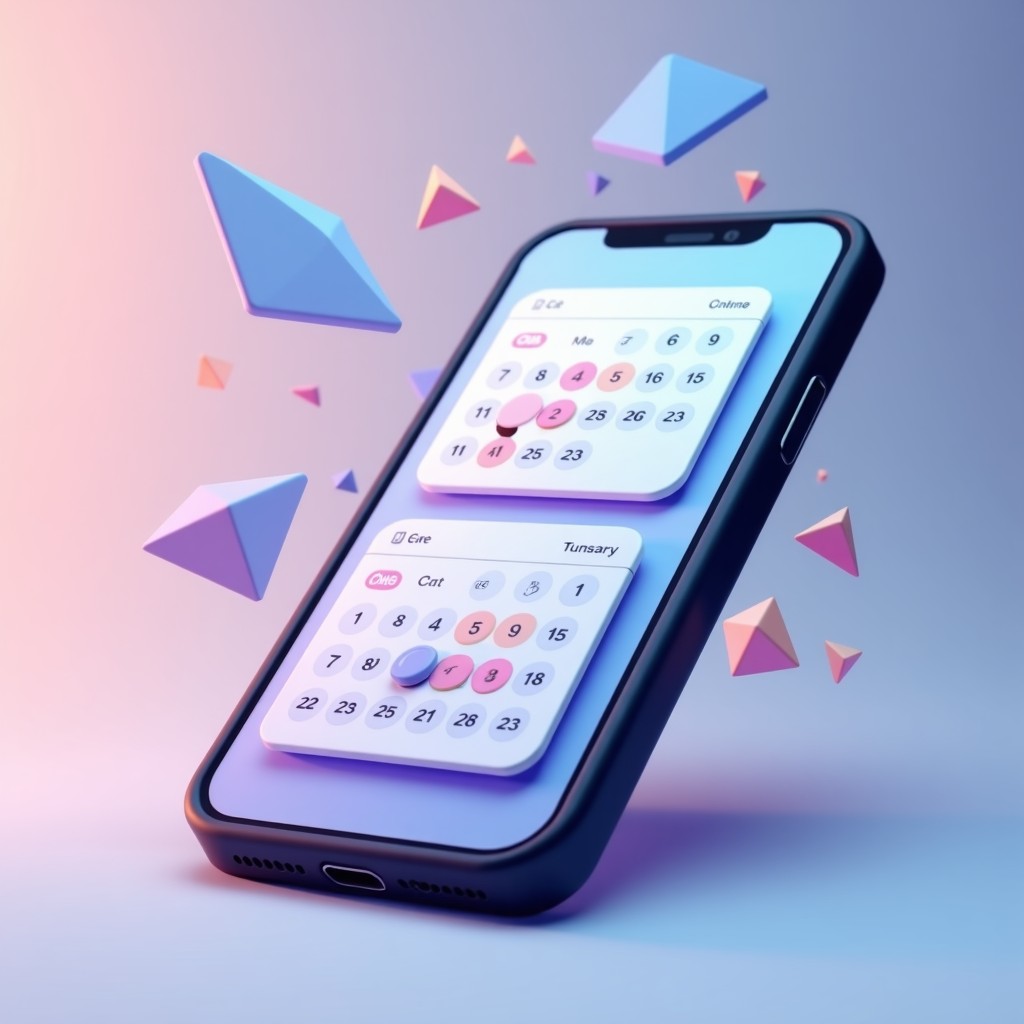 A sleek digital calendar interface on a smartphone screen, abstract data points floating, professional productivity concept, 4:3