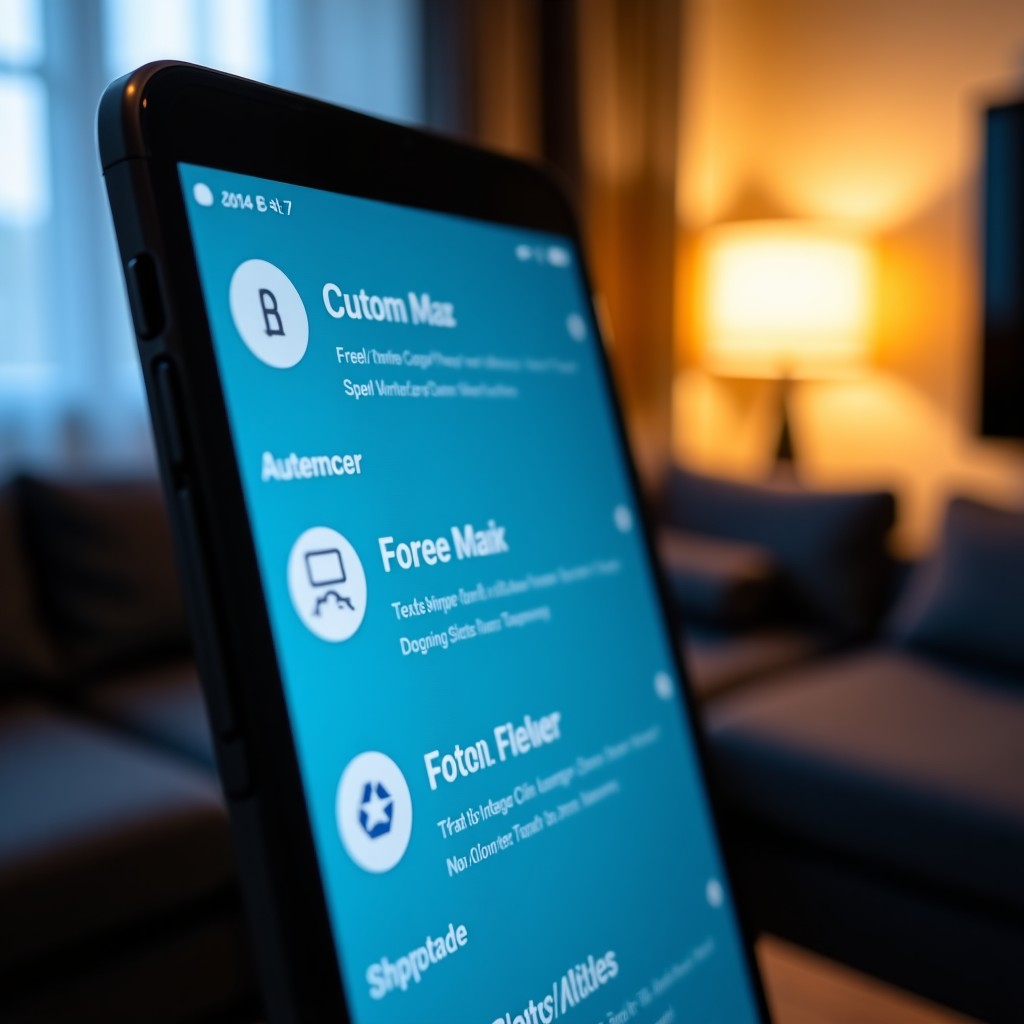 Close-up of a smart display showing calendar and task management, cinematic lighting, modern apartment background, 4:3