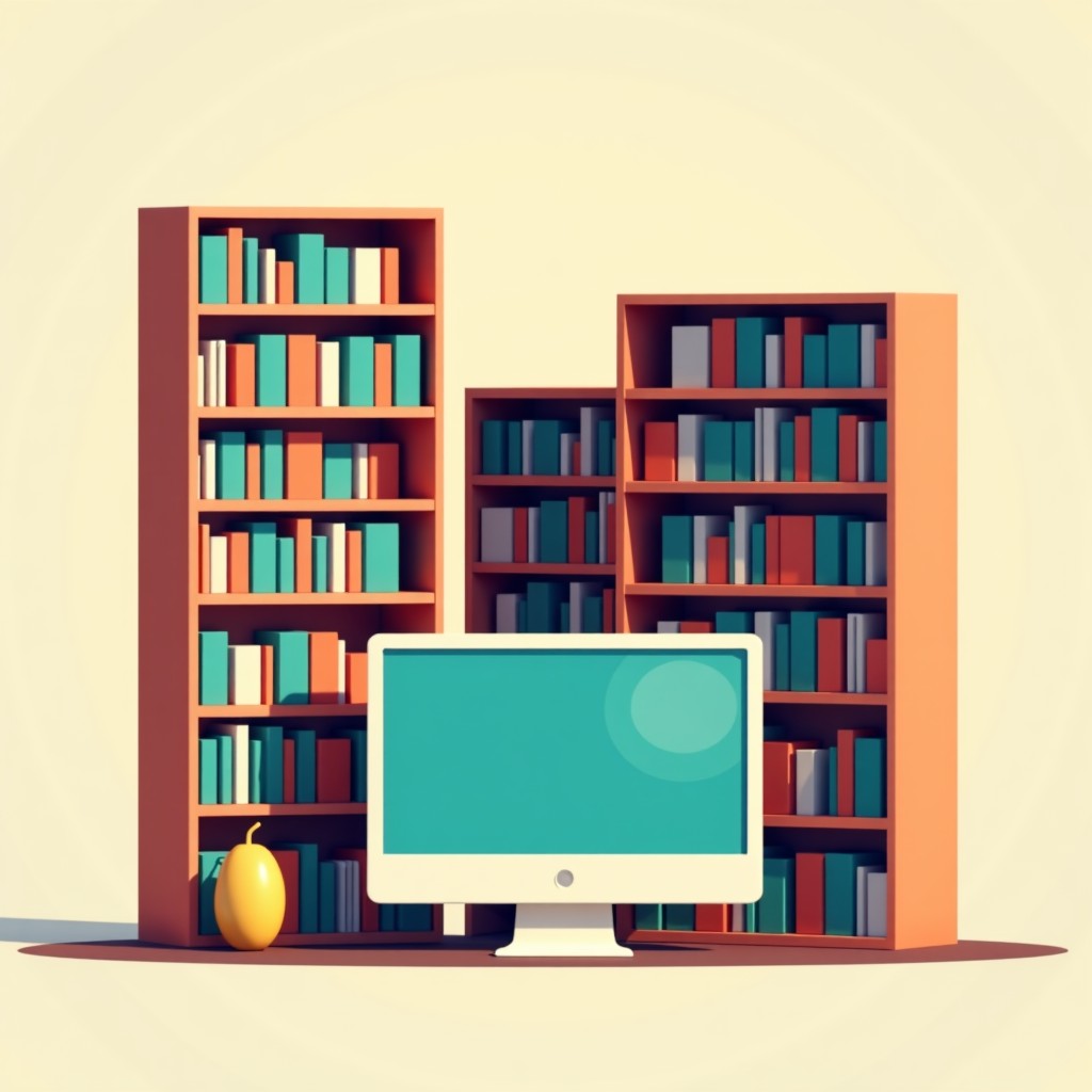 A conceptual composition of an old library and modern digital devices, juxtaposition of time, minimalist style, bright and clean, no text, 4:3